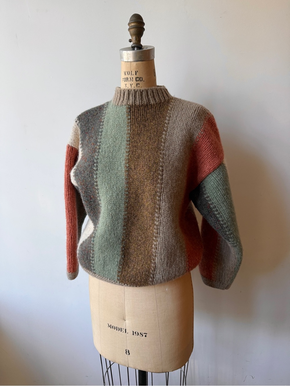 Vintage Perry Ellis Shetland Wool Striped Mock Neck Sweater